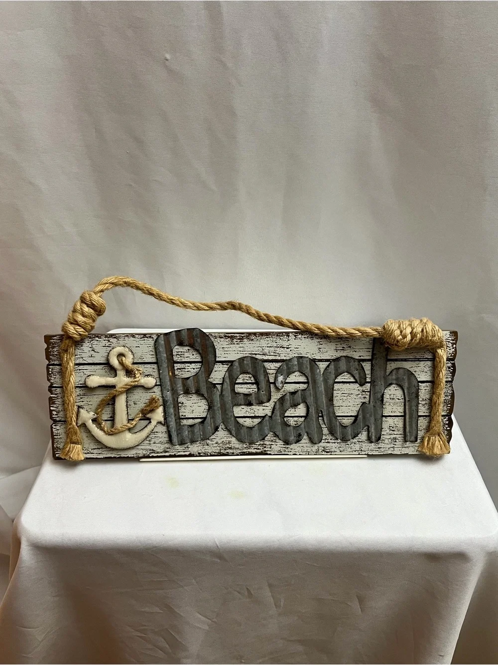 Beach Nautical Wall Sign Rustic Wood Metal Beach Anchor Rope Coastal Decor 17”
